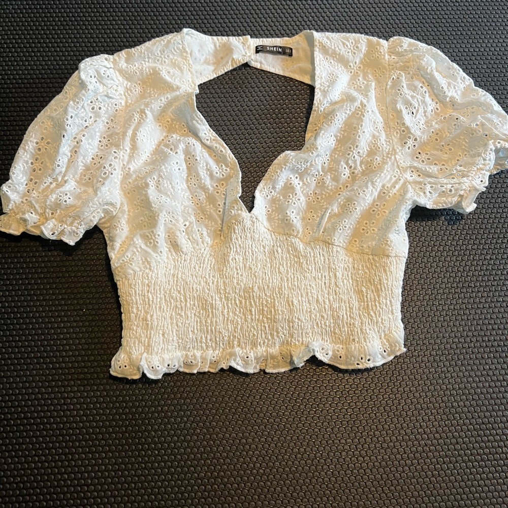 Shein White Eyelet Puff Sleeve Top